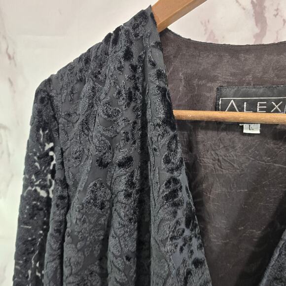 Alex Evenings Jacket Womens Large Black Velvet Wrap Floral Lightweight Topper - Picture 2 of 10